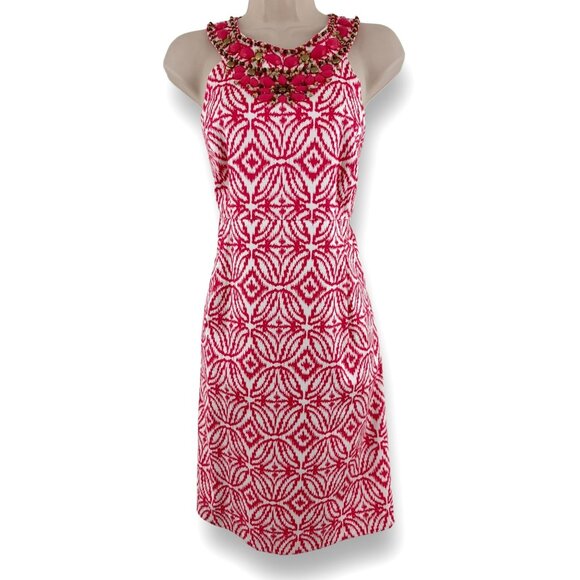 Size 12 INC FUCHSIA IKAT PRINT EMBELLISHED SUMMER DRESS Sundress‎ Summer Wedding - Picture 1 of 4